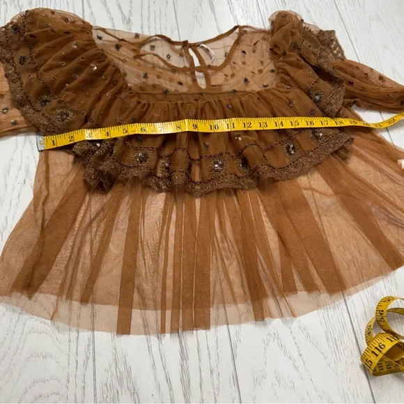 Free People Sheer Mustard Ruffle Blouse - Picture 4 of 9